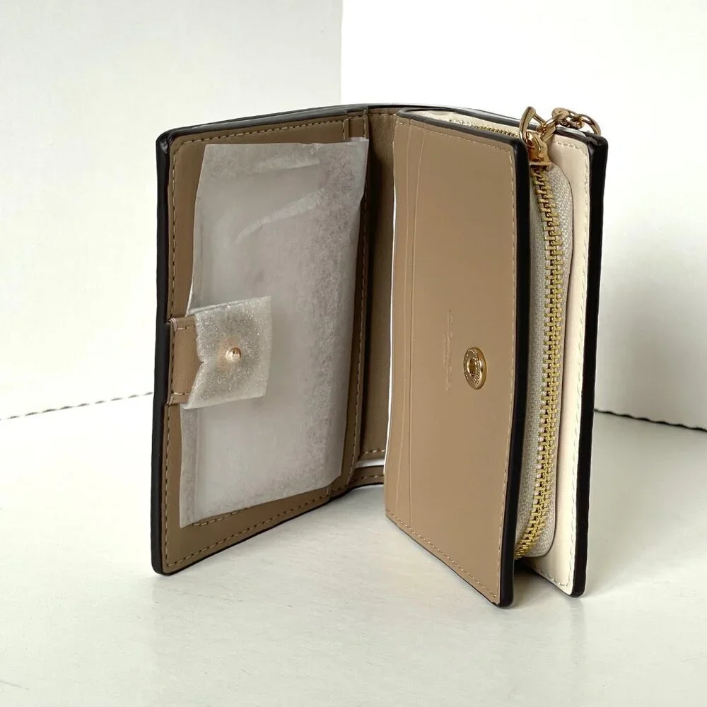 Coach Shell Print Snap ID Wallet White Brown Small Billfold - Picture 4 of 8